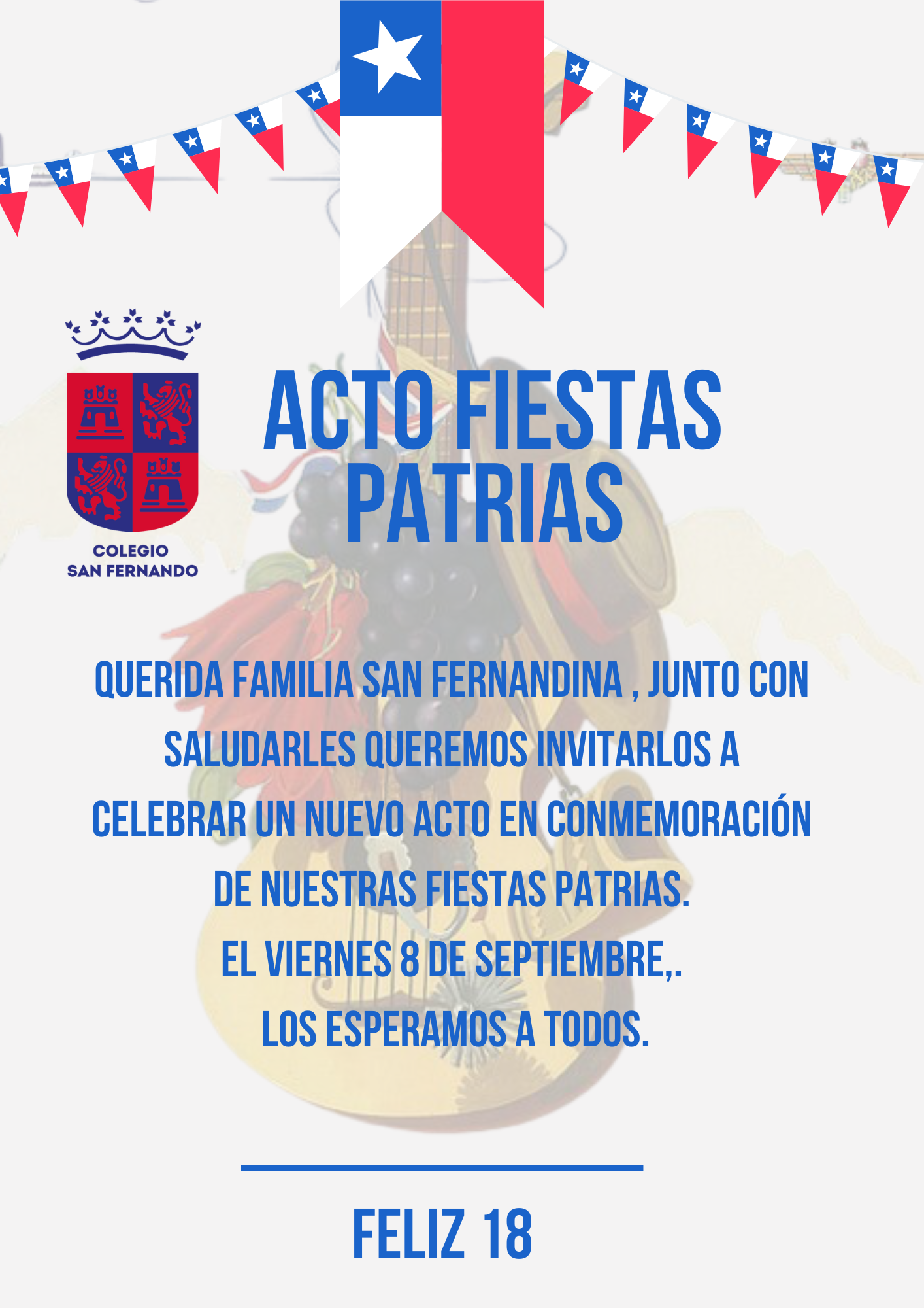 Invitaci N Celebraci N Fiestas Patrias Colegio San Fernando De Buin